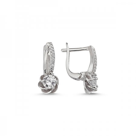 Cercei argint 925 rodiat cu floricele si zirconii albe - Be Nature ETU0026 [0]